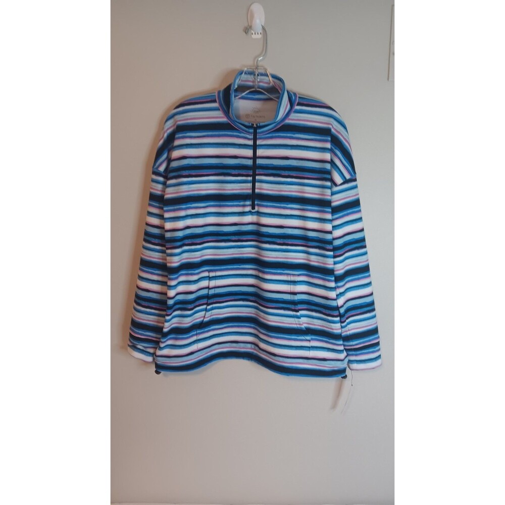 New T By Talbots Stripe 1/4 Zip Pullover Sz Medium UPF Sun Protection